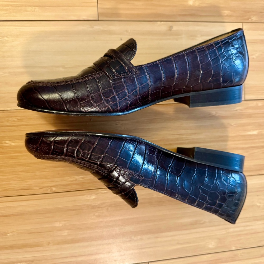 Ralph Lauren Brown Croc Leather Loafers - Picture 2 of 8
